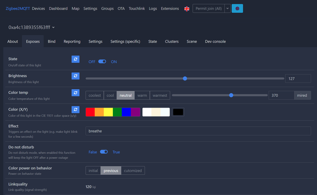 Zigbee2Mqtt exposes view